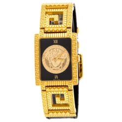 Versace Black 18K Yellow Gold Plated Stainless Steel Signature Medusa Women's Wristwatch 25 Mm For Women