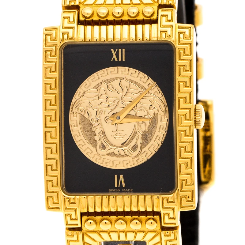 Versace Black 18K Yellow Gold Plated Stainless Steel Signature Medusa Women's Wristwatch 25 Mm For Women 3 Versace Black 18K Yellow Gold Plated Stainless Steel Signature Medusa Women's Wristwatch 25 Mm For Women - Image 3