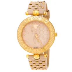 Versace Beige Rose Gold Plated Stainless Steel Vanitas VK7 Women's Wristwatch 40 Mm For Women