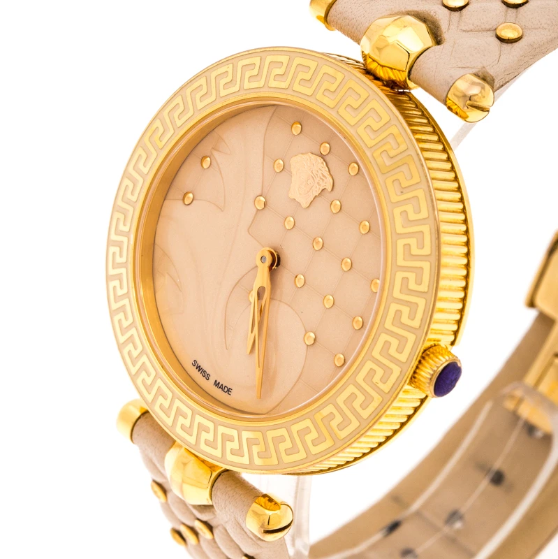 Versace Beige Rose Gold Plated Stainless Steel Vanitas VK7 Women's Wristwatch 40 Mm For Women 2 Versace Beige Rose Gold Plated Stainless Steel Vanitas VK7 Women's Wristwatch 40 Mm For Women - Image 2