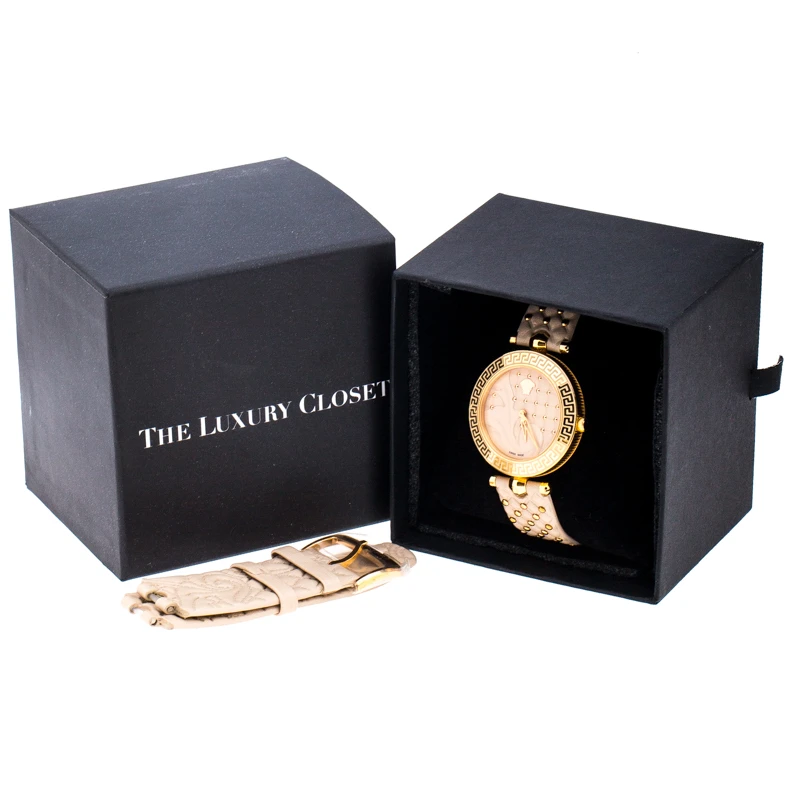 Versace Beige Rose Gold Plated Stainless Steel Vanitas VK7 Women's Wristwatch 40 Mm For Women 8 Versace Beige Rose Gold Plated Stainless Steel Vanitas VK7 Women's Wristwatch 40 Mm For Women - Image 8