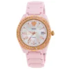 Versace Mother Of Pearl Pink Ceramic Pink Sapphire Rose Gold Plated Stainless Steel DV One A360022 Women's Wristwatch 40 Mm For Women
