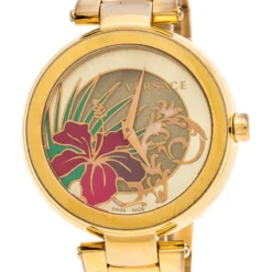 Versace Gold Plated Stainless Steel Mystique Hibiscus Women's Wristwatch 38MM For Women -Versace Official Website luxury women versace used watches p250892 003