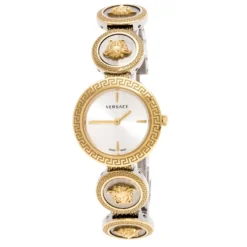 Versace White Gold Tone Signature Medusa Stud Icon VERF008 Women's Wristwatch 26 Mm For Women