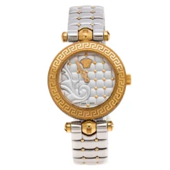 Versace Quilted Silver Two-Tone Stainless Steel Micro Vanitas VQM Women's Wristwatch 30 Mm For Women