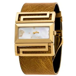 Versace Mother Of Pearl Gold Plated Stainless Steel Leather Beauville VSQ90 Women's Wristwatch 38 Mm For Women