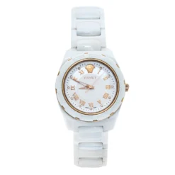 Versace White Mother Of Pearl White Ceramic Rose Gold Plated Stainless Steel DV One 63Q Women's Wristwatch 35 Mm For Women