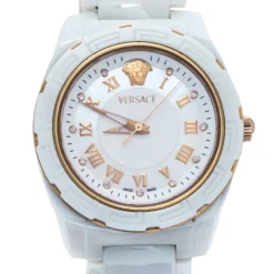 Versace White Mother Of Pearl White Ceramic Rose Gold Plated Stainless Steel DV One 63Q Women's Wristwatch 35 Mm For Women -Versace Official Website luxury women versace used watches p310293 006