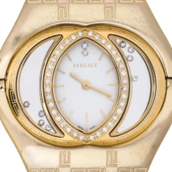 Versace White Opaline Yellow Gold Plated Stainless Steel Diamonds Eclissi 83Q Women's Wristwatch 39 Mm For Women -Versace Official Website luxury women versace used watches p325608 005