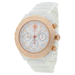Versace White Ceramic Rose Gold Plated Stainless Steel Diamond DV One 11CC Unisex Wristwatch 40 Mm For Women