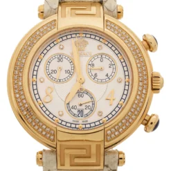 Versace White Mother Of Pearl Gold Plated Steel Diamond Python Leather Reve 68C Women's Wristwatch 40 Mm For Women -Versace Official Website luxury women versace used watches p336822 002
