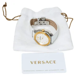 Versace White Two-Tone Stainless Steel Leather Dylos VQD020015 Women's Wristwatch 35 Mm For Women -Versace Official Website luxury women versace used watches p380311 009
