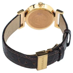 Versace Brown Gold Plated Stainless Steel & Leather Vanity P5Q Women's Wristwatch 35 Mm For Women -Versace Official Website luxury women versace used watches p387030 004