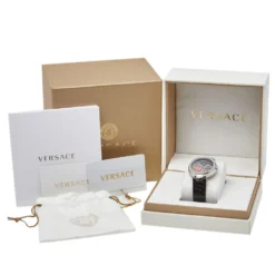 Versace Black Stainless Steel Leather Diamonds Hibiscus Mystique I9Q91D9HI S009 Women's Wristwatch 38 Mm For Women -Versace Official Website luxury women versace used watches p401769 001