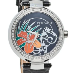 Versace Black Stainless Steel Leather Diamonds Hibiscus Mystique I9Q91D9HI S009 Women's Wristwatch 38 Mm For Women -Versace Official Website luxury women versace used watches p401769 006