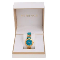 Versace Blue Gold Plated Stainless Steel Leather V-Signature VLA Women's Wristwatch 35 Mm For Women -Versace Official Website luxury women versace used watches p411507 1617197510 001