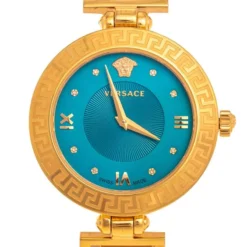 Versace Blue Gold Plated Stainless Steel Leather V-Signature VLA Women's Wristwatch 35 Mm For Women -Versace Official Website luxury women versace used watches p411507 1617197517 002