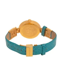 Versace Blue Gold Plated Stainless Steel Leather V-Signature VLA Women's Wristwatch 35 Mm For Women -Versace Official Website luxury women versace used watches p411507 1617197528 004