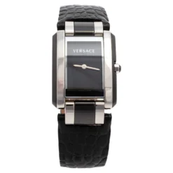 Versace Black Stainless Steel & Ceramic Leather Era 70Q Women's Wristwatch 24 Mm For Women