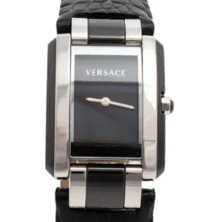 Versace Black Stainless Steel & Ceramic Leather Era 70Q Women's Wristwatch 24 Mm For Women -Versace Official Website luxury women versace used watches p417242 002