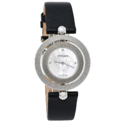 Versace Mother Of Pearl Stainless Steel Leather Eon 79Q Women's Wristwatch 34 Mm For Women
