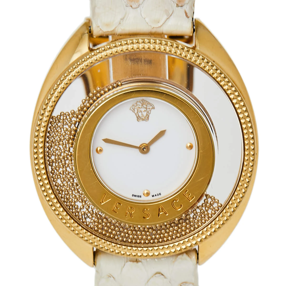 Versace White Gold Plated Stainless Steel Python Leather Destiny Spirit 86Q Women's Wristwatch 39 Mm For Women 3 Versace White Gold Plated Stainless Steel Python Leather Destiny Spirit 86Q Women's Wristwatch 39 Mm For Women - Image 3