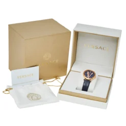 Versace Blue Gold Plated Stainless Steel Leather Virtus VEHC Women's Wristwatch 36 Mm For Women -Versace Official Website luxury women versace used watches p444615 003