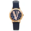 Versace Blue Gold Plated Stainless Steel Leather Virtus VEHC Women's Wristwatch 36 Mm For Women