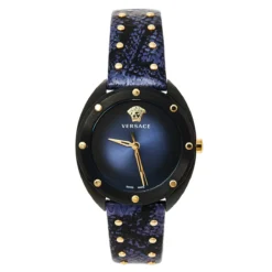 Versace Blue Ion Plated Steel Leather Shadov VEBM00418 Women's Wristwatch 38 Mm For Women