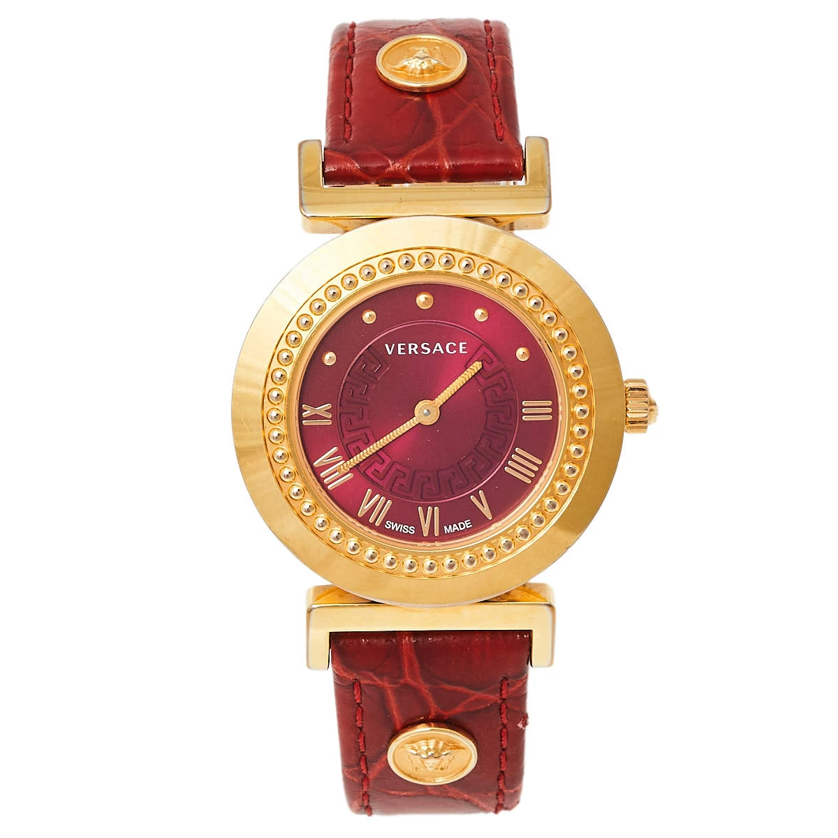 Versace Red Gold Plated Stainless Steel & Leather Vanity P5Q Women's Wristwatch 35 Mm For Women 1 Versace Red Gold Plated Stainless Steel & Leather Vanity P5Q Women's Wristwatch 35 Mm For Women