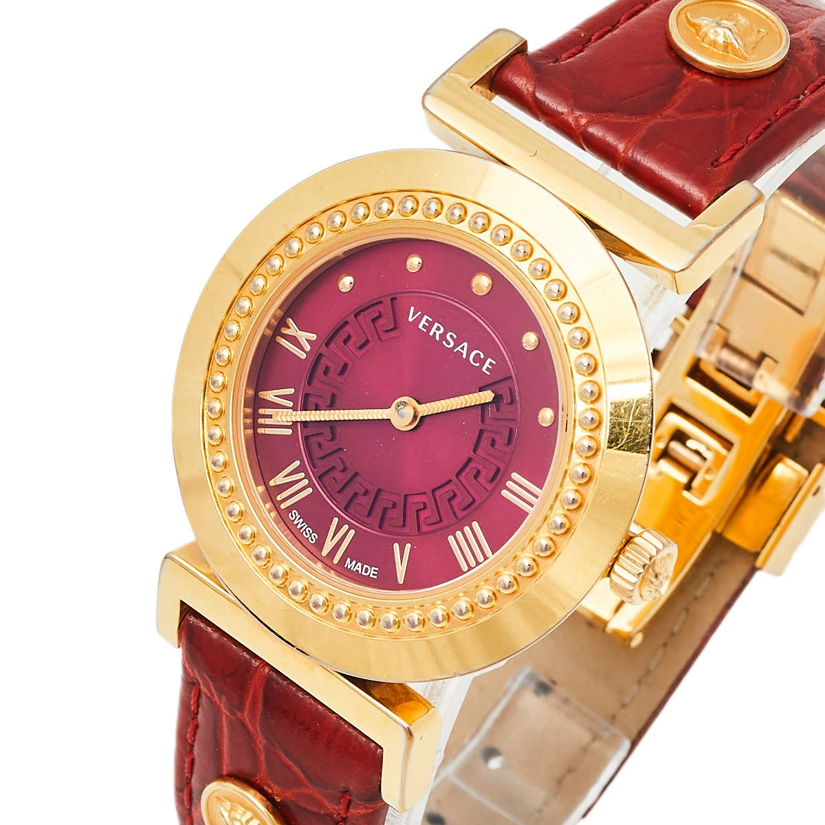Versace Red Gold Plated Stainless Steel & Leather Vanity P5Q Women's Wristwatch 35 Mm For Women 2 Versace Red Gold Plated Stainless Steel & Leather Vanity P5Q Women's Wristwatch 35 Mm For Women - Image 2