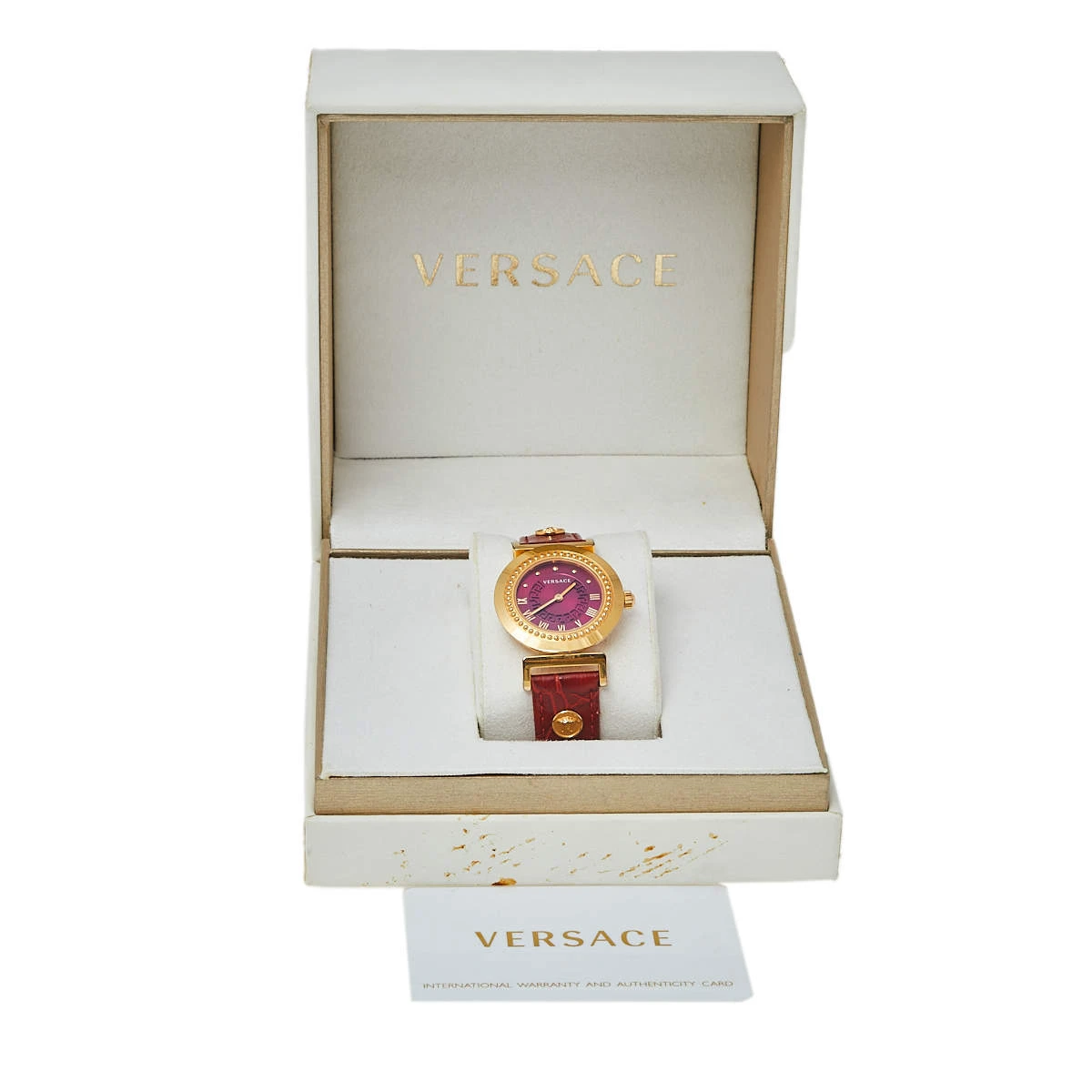 Versace Red Gold Plated Stainless Steel & Leather Vanity P5Q Women's Wristwatch 35 Mm For Women 8 Versace Red Gold Plated Stainless Steel & Leather Vanity P5Q Women's Wristwatch 35 Mm For Women - Image 8