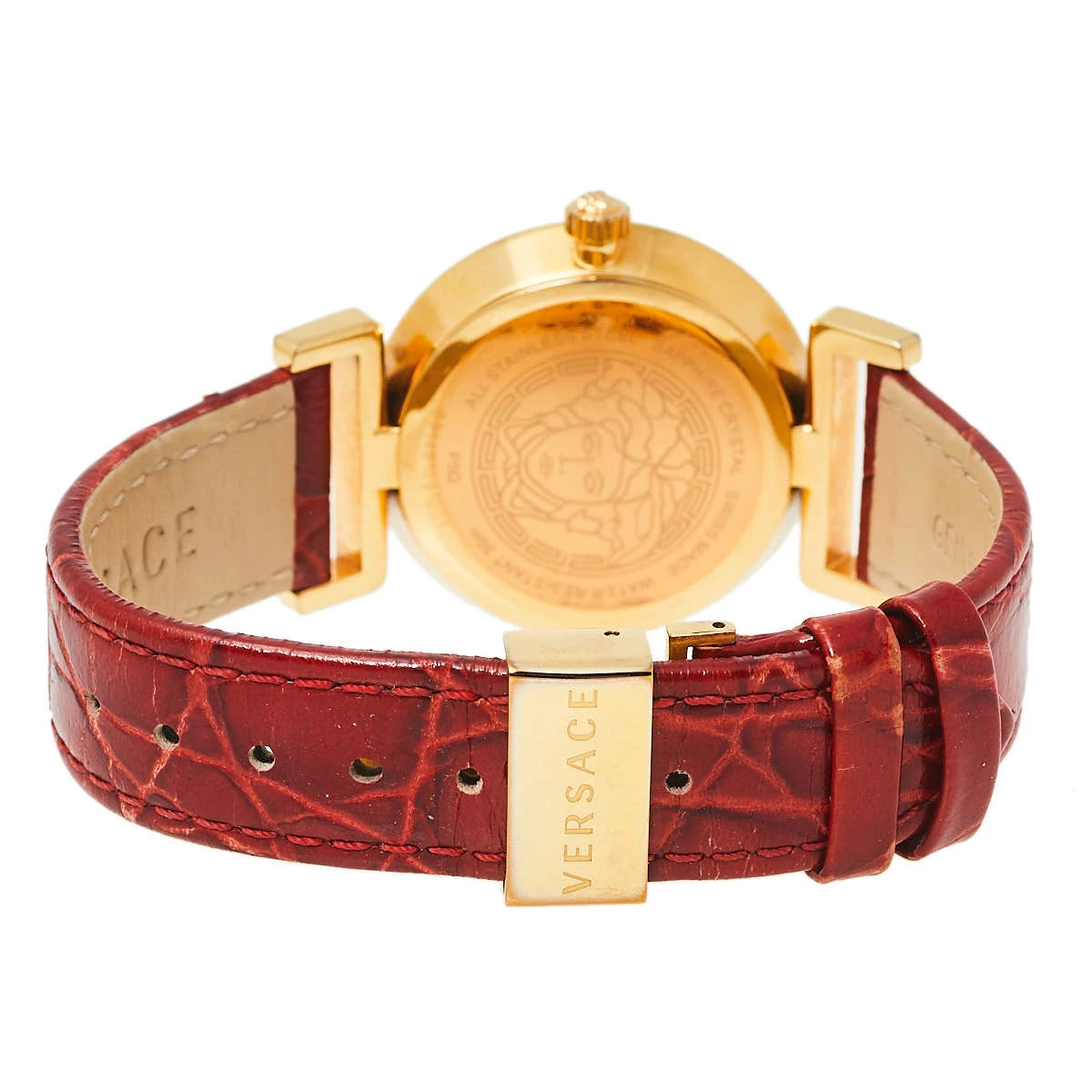 Versace Red Gold Plated Stainless Steel & Leather Vanity P5Q Women's Wristwatch 35 Mm For Women 5 Versace Red Gold Plated Stainless Steel & Leather Vanity P5Q Women's Wristwatch 35 Mm For Women - Image 5
