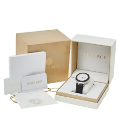 Versace White Stainless Steel Leather Mystique VFG01 0013 Men's Wristwatch 46 Mm For Men -Versace Official Website luxury women versace used watches p460050 006