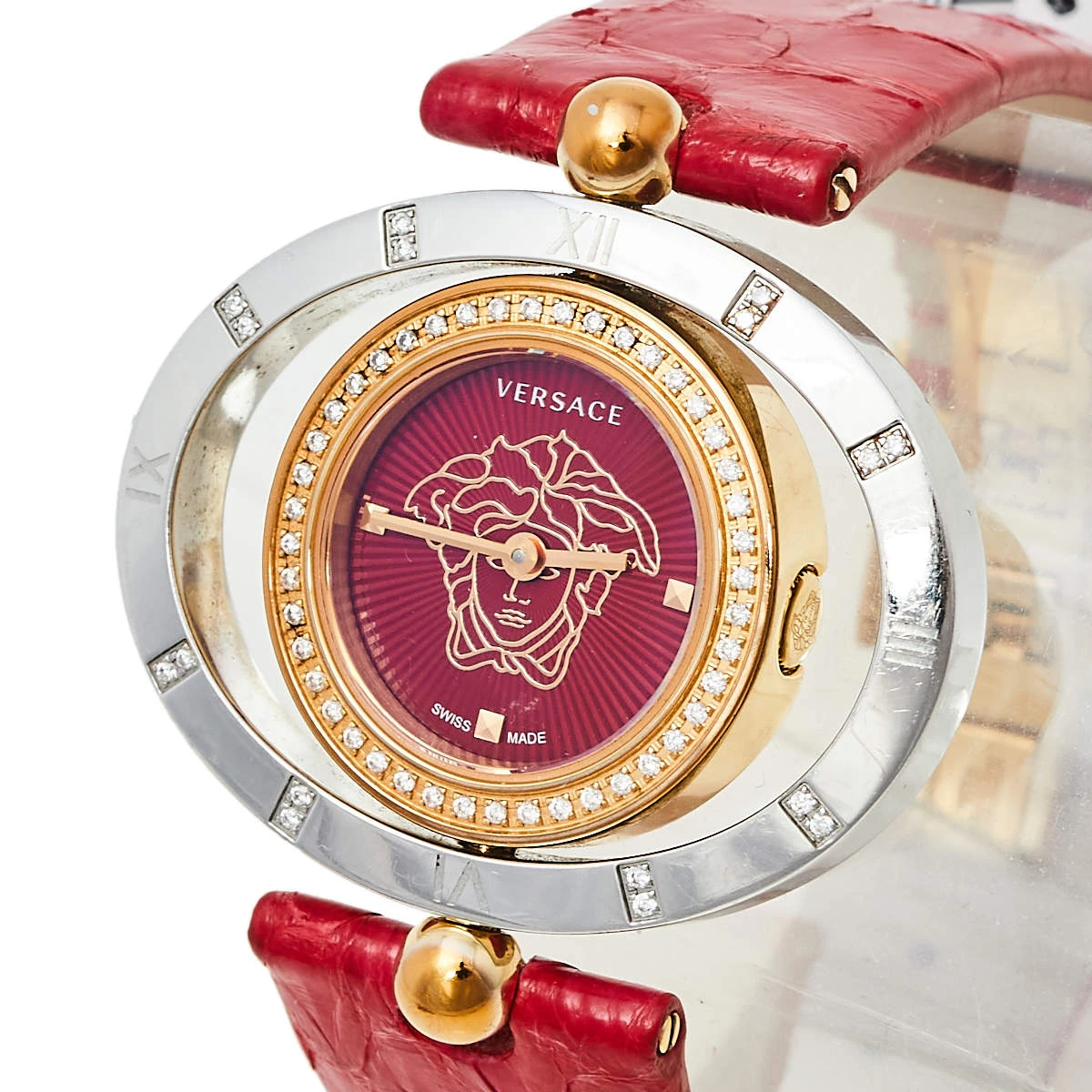 Versace Red Two Tone Stainless Steel Leather Diamond Eon Ellipsis 91Q Women's Wristwatch 32 Mm X 40 Mm For Women 2 Versace Red Two Tone Stainless Steel Leather Diamond Eon Ellipsis 91Q Women's Wristwatch 32 Mm X 40 Mm For Women - Image 2