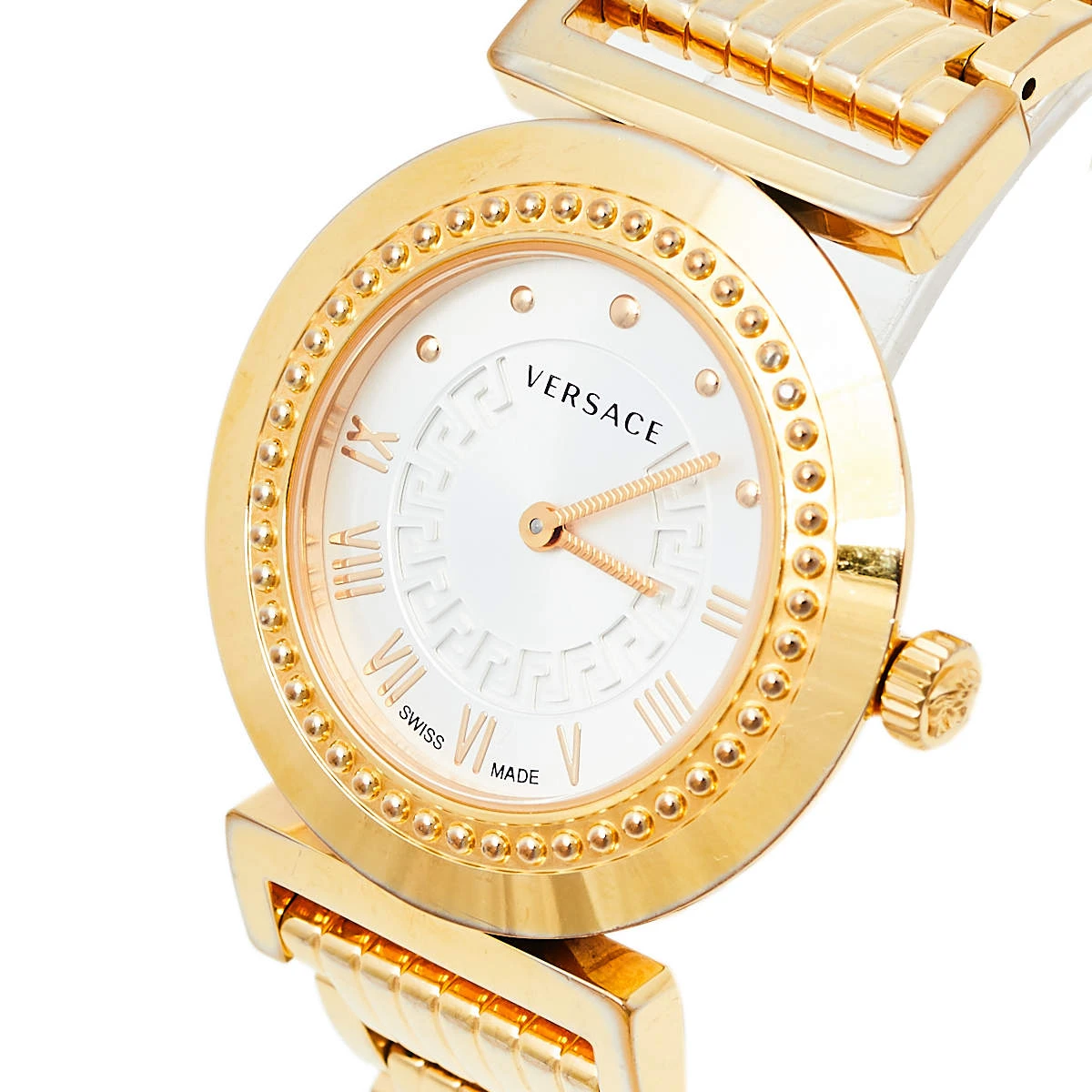 Versace Opaline White Yellow Gold Tone Stainless Steel Vanity P5Q Women's Wristwatch 35 Mm For Women 2 Versace Opaline White Yellow Gold Tone Stainless Steel Vanity P5Q Women's Wristwatch 35 Mm For Women - Image 2