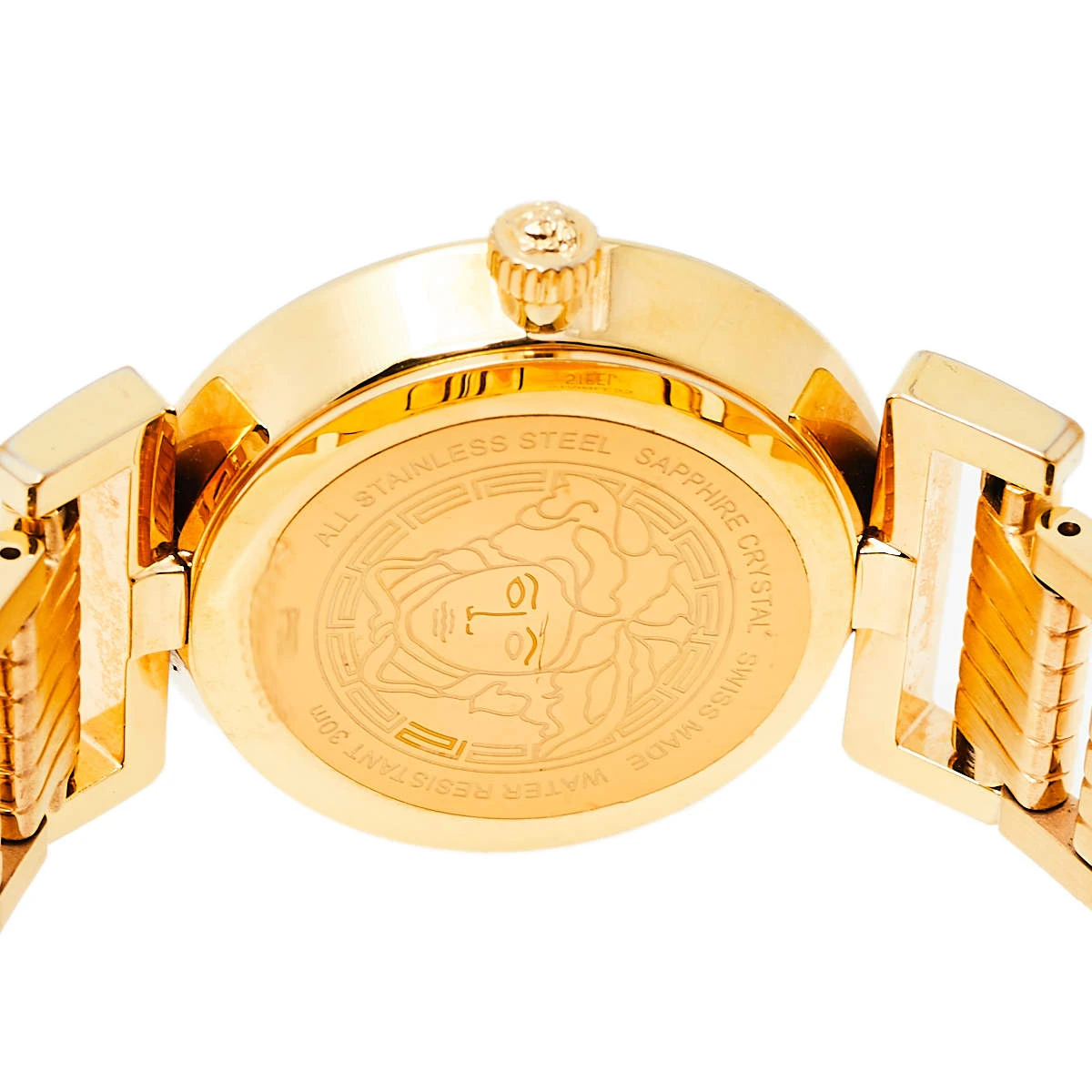 Versace Opaline White Yellow Gold Tone Stainless Steel Vanity P5Q Women's Wristwatch 35 Mm For Women 4 Versace Opaline White Yellow Gold Tone Stainless Steel Vanity P5Q Women's Wristwatch 35 Mm For Women - Image 4