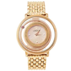 Versace Gold Tone Stainless Steel Venus VFH Women's Wristwatch 39 Mm For Women