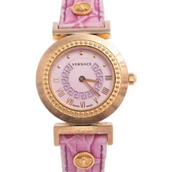 Versace Lilac Gold Plated Stainless Steel Leather Vanity P5Q Women's Wristwatch 35 Mm For Women -Versace Official Website luxury women versace used watches p473115 006