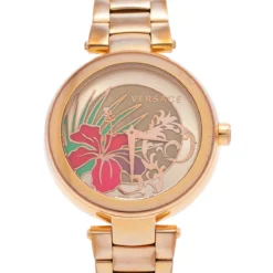 Versace Gold Tone Stainless Steel Mystique Hibiscus I9Q80D2HI-S080 Women's Wristwatch 38 Mm For Women -Versace Official Website luxury women versace used watches p473192 005