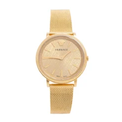 Versace Champagne Gold Plated Stainless Steel V-Circle VRSCVE8100619 Women's Wristwatch 38 Mm For Women
