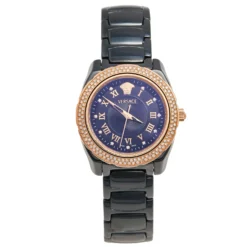 Versace Black Ceramic Rose Gold Stainless Steel Diamonds DV One Glamour 63Q Men's Wristwatch 34 Mm For Men