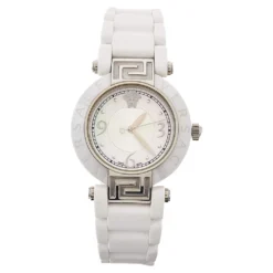 Versace White Mother Of Pearl White Ceramic Stainless Steel Rubber Reve 92Q Women's Wristwatch 35 Mm For Women