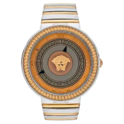 Versace Rose Gold Two-Tone Stainless Steel Leather V-Metal Icon VLC100014 Women's Wristwatch 40 Mm For Women