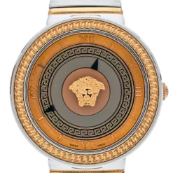 Versace Rose Gold Two-Tone Stainless Steel Leather V-Metal Icon VLC100014 Women's Wristwatch 40 Mm For Women -Versace Official Website luxury women versace used watches p495488 010