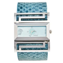 Versace Blue Mother Of Pearl Stainless Steel Stainless Steel Snakeskin Leather Beauville VSQ99 Women's Wristwatch 38 Mm For Women