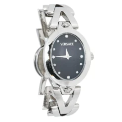 Versace Black Diamond Stainless Steel V-Glam 60Q99 Women's Wristwatch 25 Mm For Women