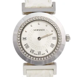 Versace Silver White Stainless Steel Leather Vanity P5Q Women's Wristwatch 35 Mm For Women -Versace Official Website luxury women versace used watches p535684 006