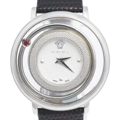 Versace Silver Stainless Steel Leather Venus VFH Women's Wristwatch 39 Mm For Women -Versace Official Website luxury women versace used watches p541605 007
