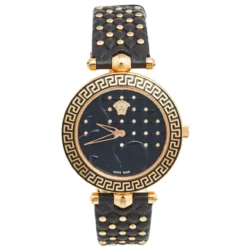 Versace Black Rose Plated Stainless Steel Leather Vanitas VK7070013 Women's Wristwatch 40 Mm For Women